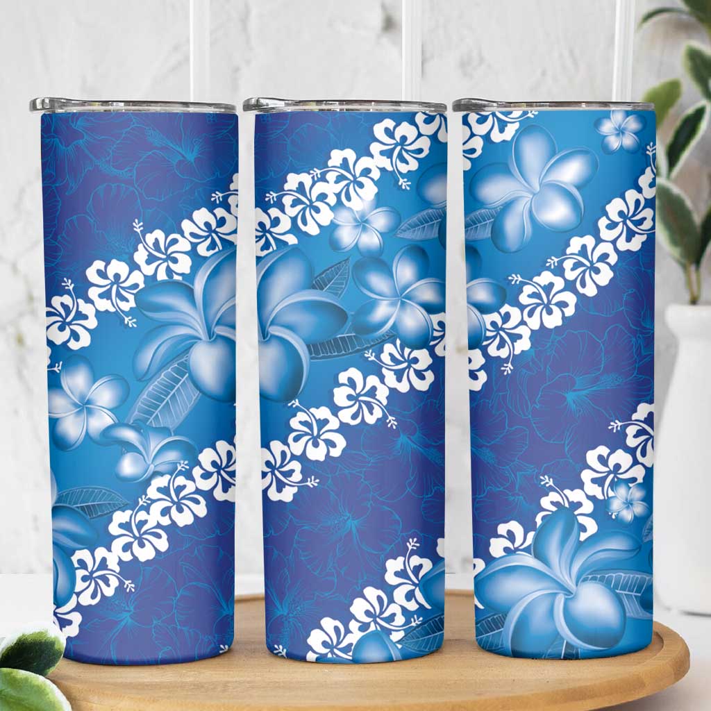 Vintage Blue Polynesia Skinny Tumbler Plumeria With Hibiscus Tropical Vibes