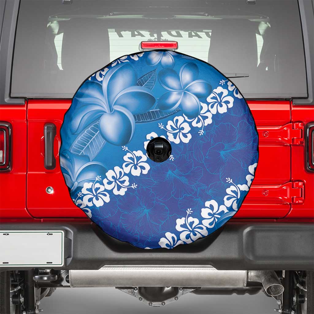 Vintage Blue Polynesia Spare Tire Cover Plumeria With Hibiscus Tropical Vibes LT14 - Polynesian Pride