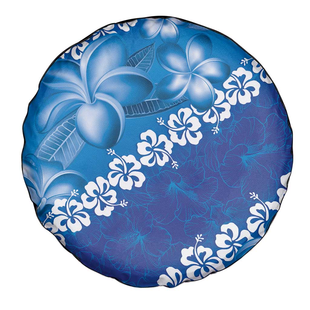 Vintage Blue Polynesia Spare Tire Cover Plumeria With Hibiscus Tropical Vibes LT14 - Polynesian Pride
