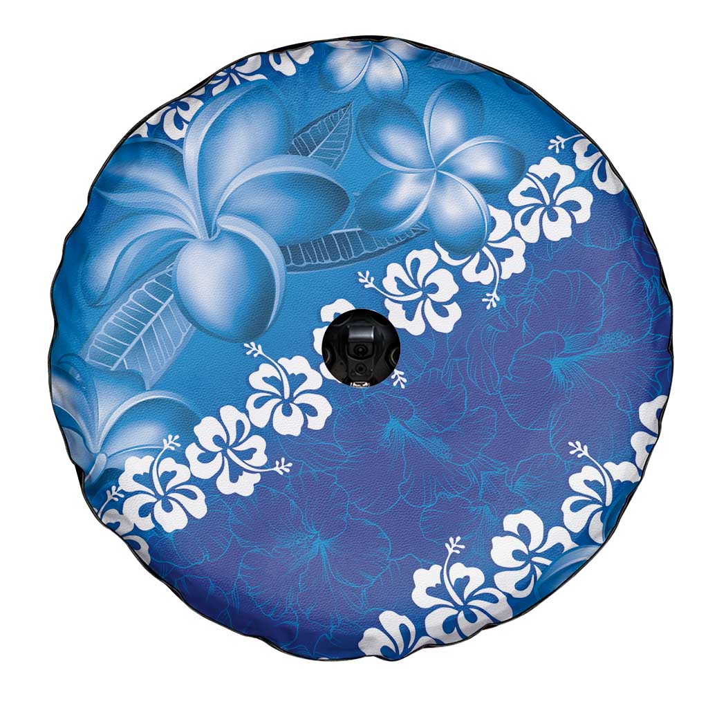 Vintage Blue Polynesia Spare Tire Cover Plumeria With Hibiscus Tropical Vibes LT14 - Polynesian Pride