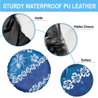 Vintage Blue Polynesia Spare Tire Cover Plumeria With Hibiscus Tropical Vibes LT14 - Polynesian Pride