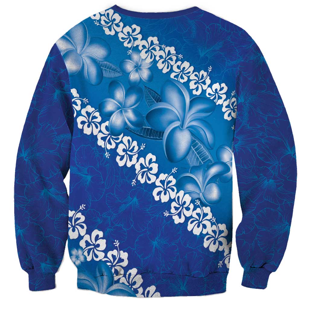 Vintage Blue Polynesia Sweatshirt Plumeria With Hibiscus Tropical Vibes LT14 - Polynesian Pride