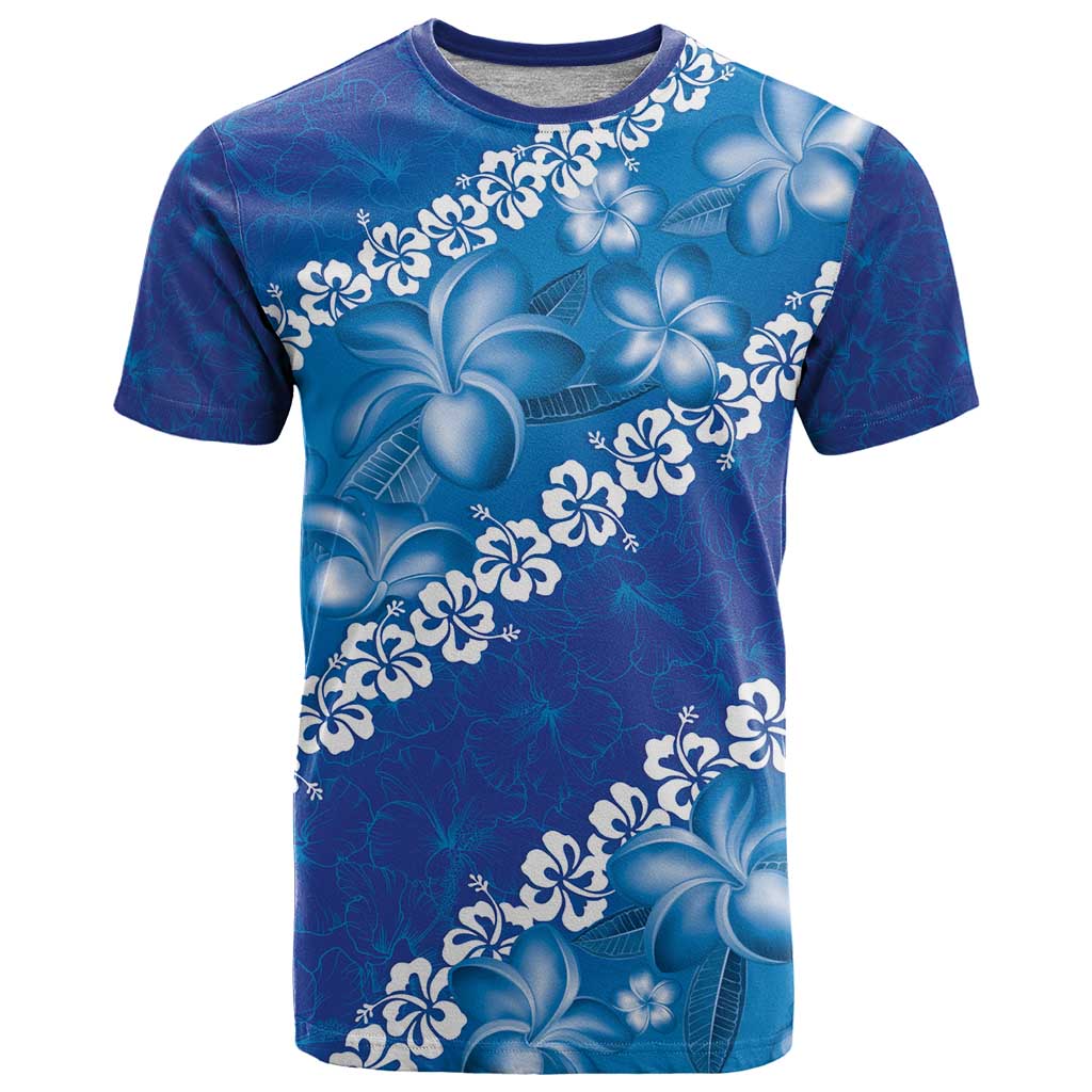 Vintage Blue Polynesia T Shirt Plumeria With Hibiscus Tropical Vibes