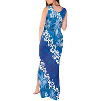 Vintage Blue Polynesia Tank Maxi Dress Plumeria With Hibiscus Tropical Vibes LT14 - Polynesian Pride
