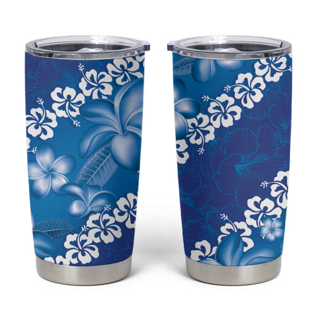 Vintage Blue Polynesia Tumbler Cup Plumeria With Hibiscus Tropical Vibes LT14 Blue - Polynesian Pride
