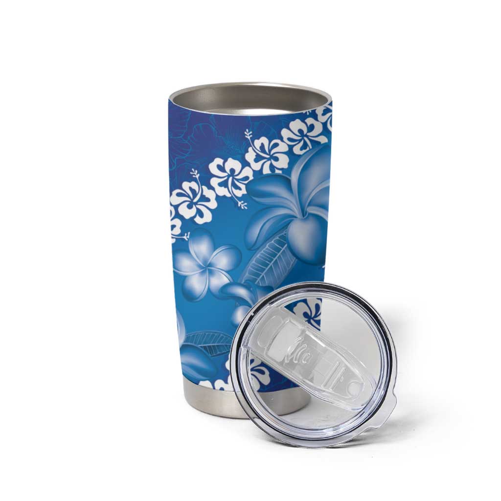 Vintage Blue Polynesia Tumbler Cup Plumeria With Hibiscus Tropical Vibes LT14 - Polynesian Pride