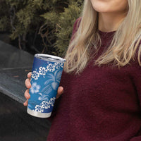 Vintage Blue Polynesia Tumbler Cup Plumeria With Hibiscus Tropical Vibes LT14 - Polynesian Pride