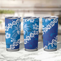 Vintage Blue Polynesia Tumbler Cup Plumeria With Hibiscus Tropical Vibes LT14 - Polynesian Pride