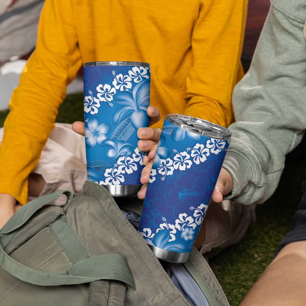 Vintage Blue Polynesia Tumbler Cup Plumeria With Hibiscus Tropical Vibes LT14 - Polynesian Pride