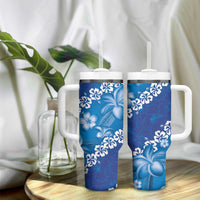 Vintage Blue Polynesia Tumbler With Handle Plumeria With Hibiscus Tropical Vibes LT14 - Polynesian Pride