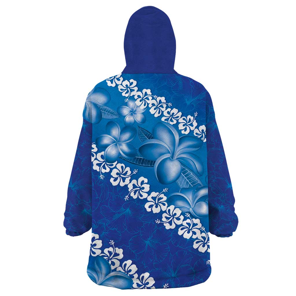 Vintage Blue Polynesia Wearable Blanket Hoodie Plumeria With Hibiscus Tropical Vibes LT14 - Polynesian Pride