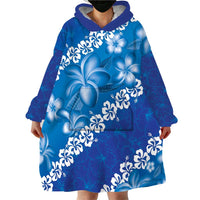 Vintage Blue Polynesia Wearable Blanket Hoodie Plumeria With Hibiscus Tropical Vibes LT14 - Polynesian Pride