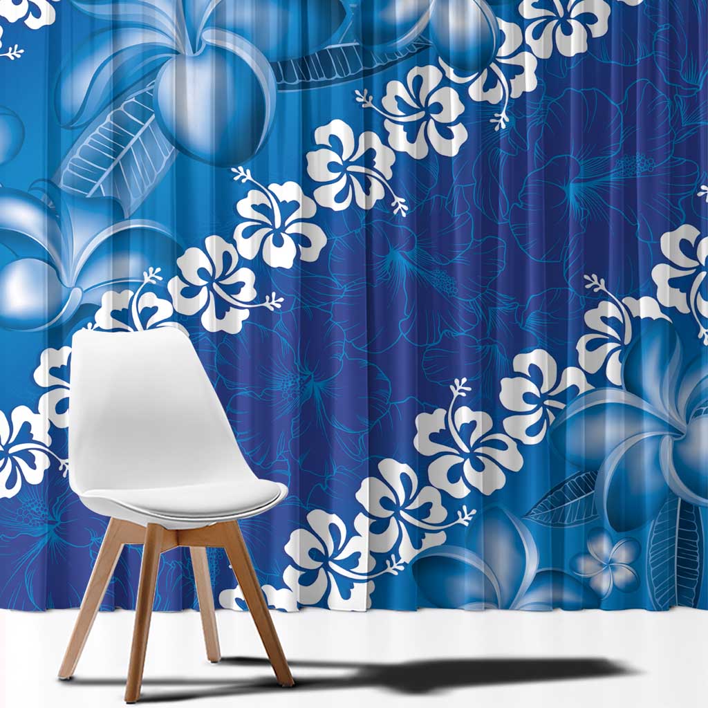 Vintage Blue Polynesia Window Curtain Plumeria With Hibiscus Tropical Vibes LT14 - Polynesian Pride