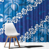 Vintage Blue Polynesia Window Curtain Plumeria With Hibiscus Tropical Vibes LT14 - Polynesian Pride