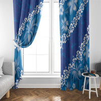 Vintage Blue Polynesia Window Curtain Plumeria With Hibiscus Tropical Vibes LT14 - Polynesian Pride