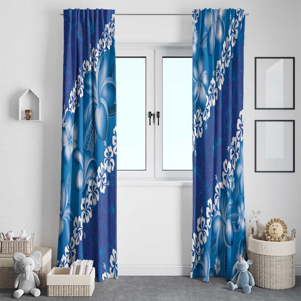 Vintage Blue Polynesia Window Curtain Plumeria With Hibiscus Tropical Vibes LT14 - Polynesian Pride