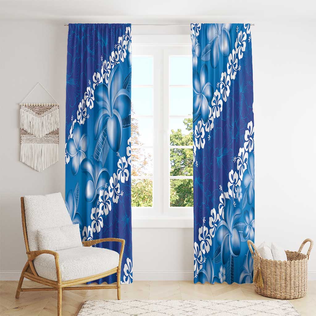 Vintage Blue Polynesia Window Curtain Plumeria With Hibiscus Tropical Vibes LT14 - Polynesian Pride