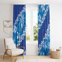 Vintage Blue Polynesia Window Curtain Plumeria With Hibiscus Tropical Vibes LT14 - Polynesian Pride