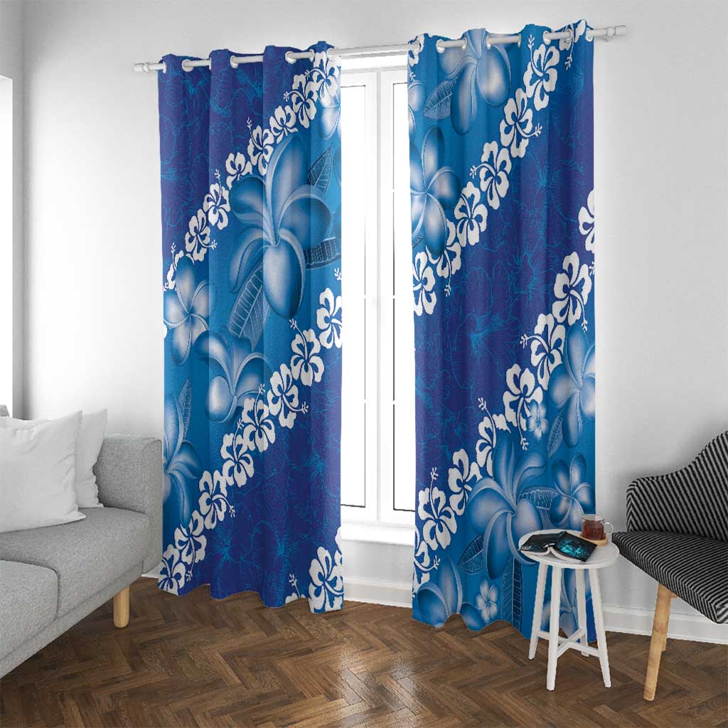 Vintage Blue Polynesia Window Curtain Plumeria With Hibiscus Tropical Vibes LT14 With Grommets Blue - Polynesian Pride