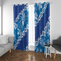 Vintage Blue Polynesia Window Curtain Plumeria With Hibiscus Tropical Vibes LT14 With Grommets Blue - Polynesian Pride