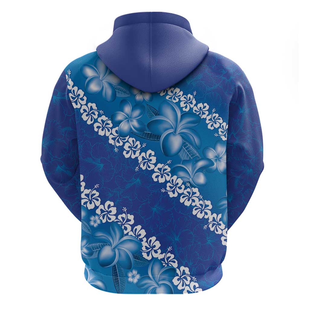 Vintage Blue Polynesia Zip Hoodie Plumeria With Hibiscus Tropical Vibes