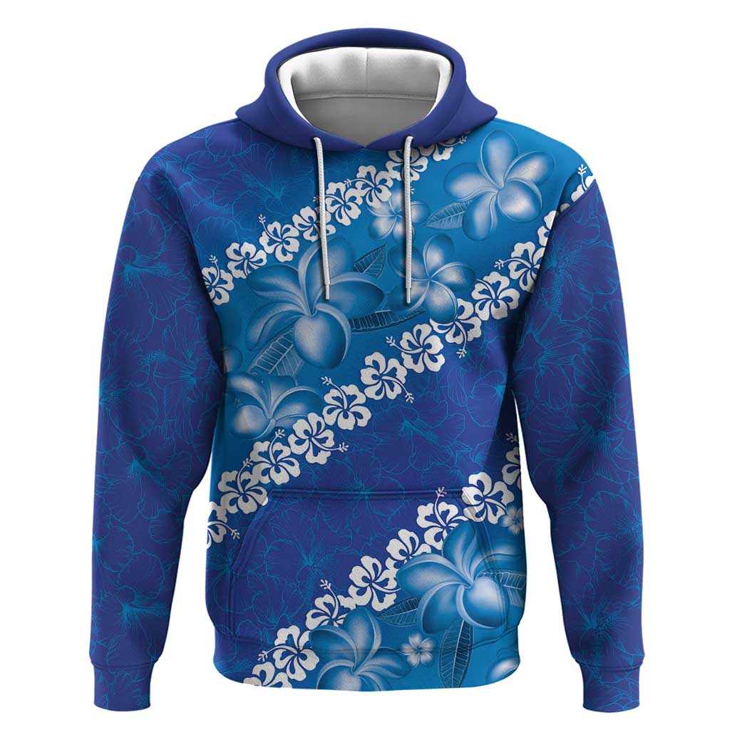 Vintage Blue Polynesia Zip Hoodie Plumeria With Hibiscus Tropical Vibes
