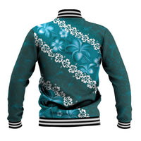 Vintage Dark Cyan Polynesia Baseball Jacket Plumeria With Hibiscus Tropical Vibes LT14 - Polynesian Pride
