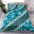 Vintage Dark Cyan Polynesia Bedding Set Plumeria With Hibiscus Tropical Vibes