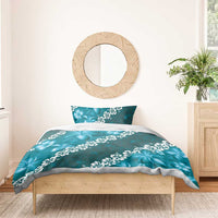 Vintage Dark Cyan Polynesia Bedding Set Plumeria With Hibiscus Tropical Vibes