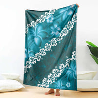 Vintage Dark Cyan Polynesia Blanket Plumeria With Hibiscus Tropical Vibes LT14 - Polynesian Pride