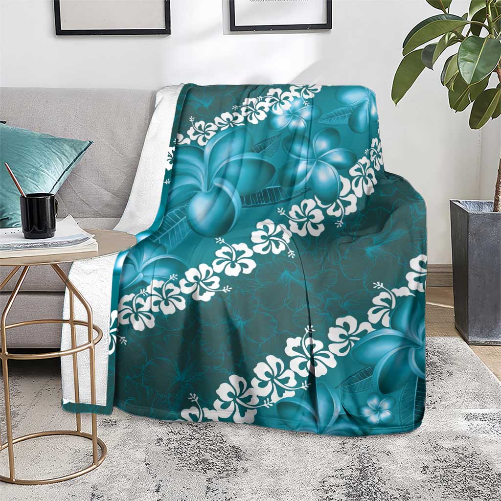 Vintage Dark Cyan Polynesia Blanket Plumeria With Hibiscus Tropical Vibes LT14 - Polynesian Pride