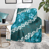 Vintage Dark Cyan Polynesia Blanket Plumeria With Hibiscus Tropical Vibes LT14 - Polynesian Pride