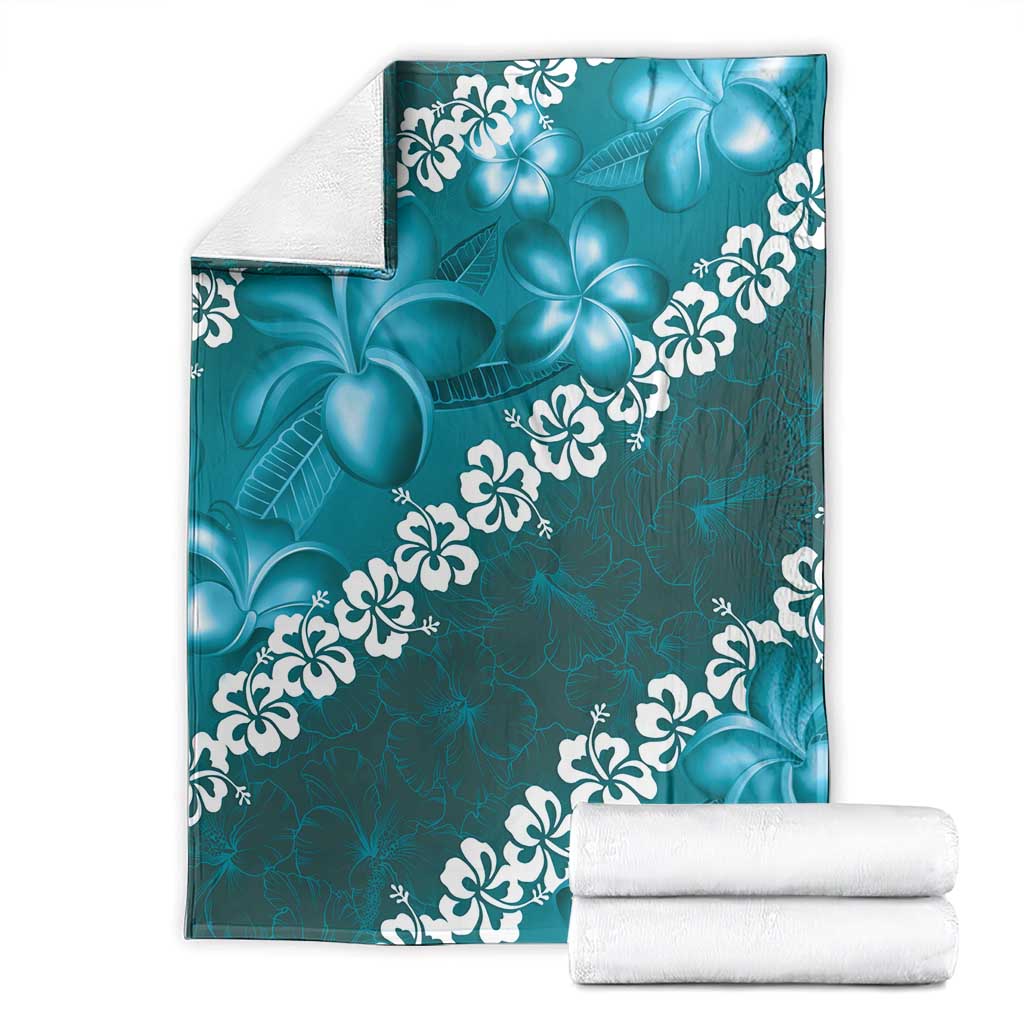 Vintage Dark Cyan Polynesia Blanket Plumeria With Hibiscus Tropical Vibes LT14 - Polynesian Pride