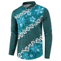 Vintage Dark Cyan Polynesia Button Sweatshirt Plumeria With Hibiscus Tropical Vibes