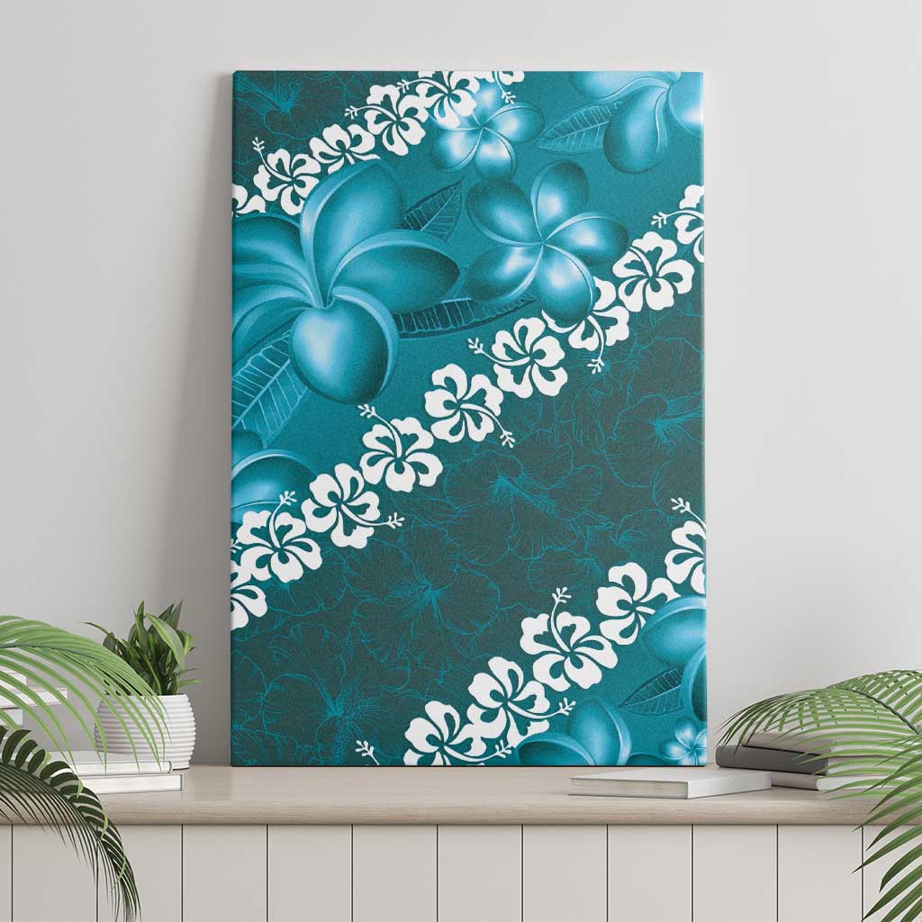 Vintage Dark Cyan Polynesia Canvas Wall Art Plumeria With Hibiscus Tropical Vibes LT14 - Polynesian Pride