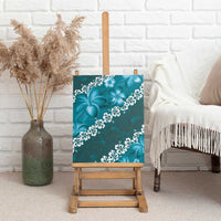 Vintage Dark Cyan Polynesia Canvas Wall Art Plumeria With Hibiscus Tropical Vibes LT14 - Polynesian Pride