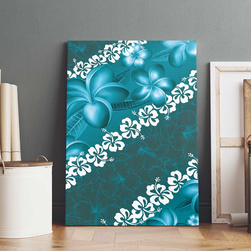 Vintage Dark Cyan Polynesia Canvas Wall Art Plumeria With Hibiscus Tropical Vibes LT14 - Polynesian Pride