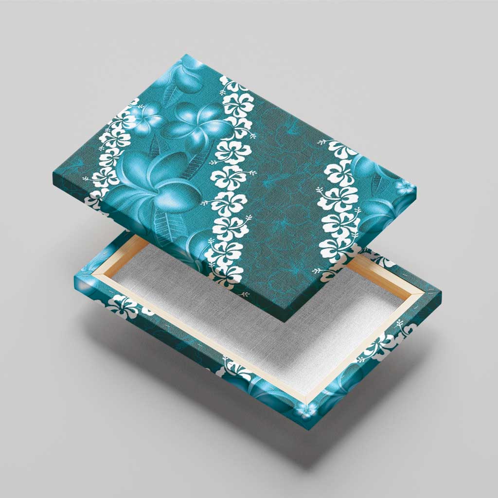 Vintage Dark Cyan Polynesia Canvas Wall Art Plumeria With Hibiscus Tropical Vibes LT14 - Polynesian Pride