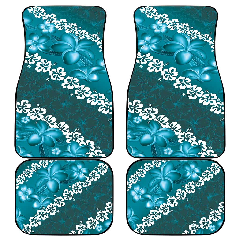 Vintage Dark Cyan Polynesia Car Mats Plumeria With Hibiscus Tropical Vibes LT14 - Polynesian Pride