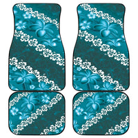Vintage Dark Cyan Polynesia Car Mats Plumeria With Hibiscus Tropical Vibes LT14 - Polynesian Pride
