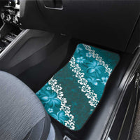 Vintage Dark Cyan Polynesia Car Mats Plumeria With Hibiscus Tropical Vibes LT14 - Polynesian Pride