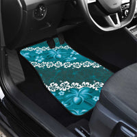 Vintage Dark Cyan Polynesia Car Mats Plumeria With Hibiscus Tropical Vibes LT14 - Polynesian Pride