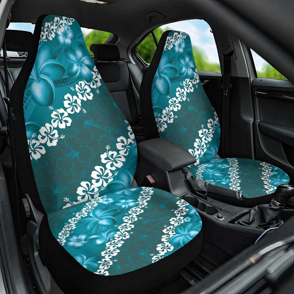 Vintage Dark Cyan Polynesia Car Seat Cover Plumeria With Hibiscus Tropical Vibes