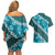 Vintage Dark Cyan Polynesia Couples Matching Off Shoulder Short Dress and Hawaiian Shirt Plumeria With Hibiscus Tropical Vibes