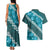 Vintage Dark Cyan Polynesia Couples Matching Tank Maxi Dress and Hawaiian Shirt Plumeria With Hibiscus Tropical Vibes