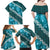 Vintage Dark Cyan Polynesia Family Matching Off Shoulder Maxi Dress and Hawaiian Shirt Plumeria With Hibiscus Tropical Vibes