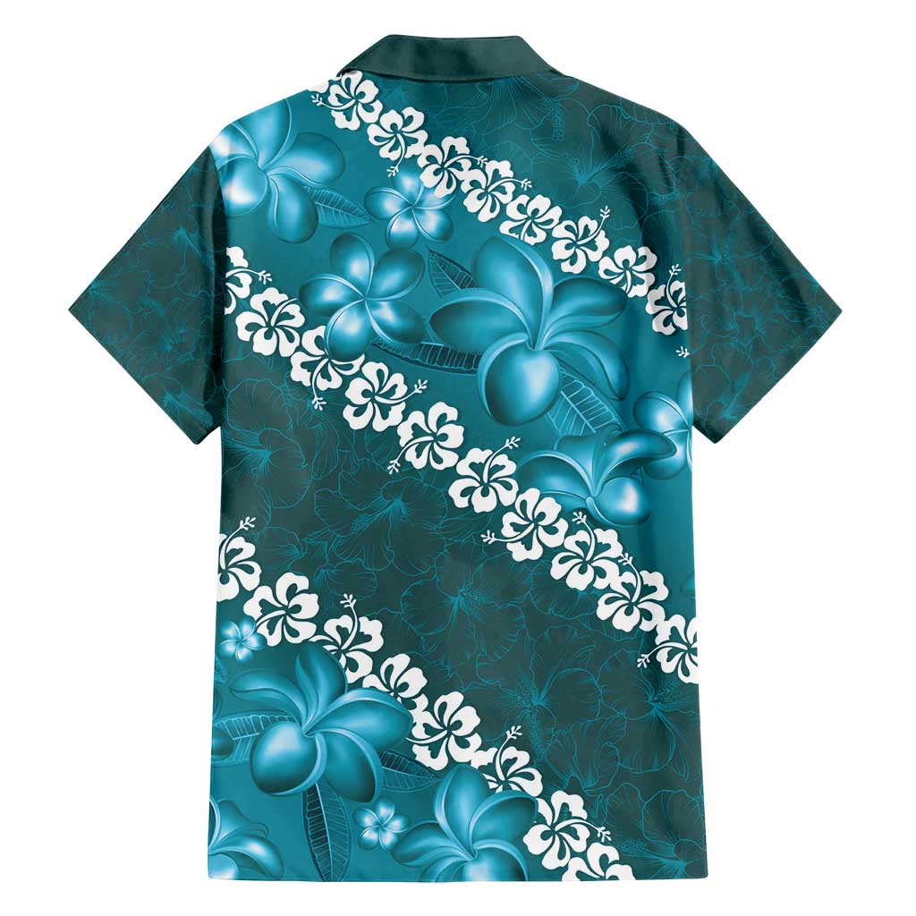 Vintage Dark Cyan Polynesia Family Matching Summer Maxi Dress and Hawaiian Shirt Plumeria With Hibiscus Tropical Vibes