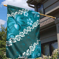 Vintage Dark Cyan Polynesia Garden Flag Plumeria With Hibiscus Tropical Vibes LT14 - Polynesian Pride