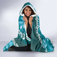 Vintage Dark Cyan Polynesia Hooded Blanket Plumeria With Hibiscus Tropical Vibes LT14 - Polynesian Pride