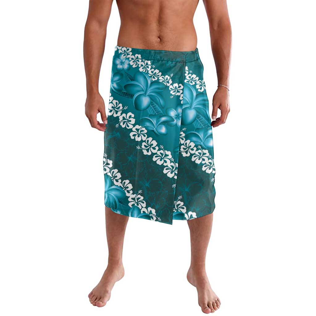 Vintage Dark Cyan Polynesia Lavalava Plumeria With Hibiscus Tropical Vibes LT14 Dark Cyan - Polynesian Pride